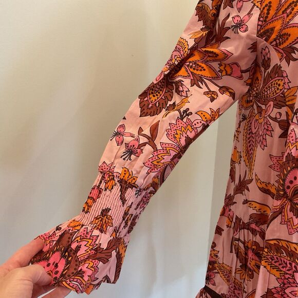 Tuckernuck Pink Ornate Chintz Boho Dress‎ Size L Long Sleeve Tiered Floral NWT - Picture 5 of 11